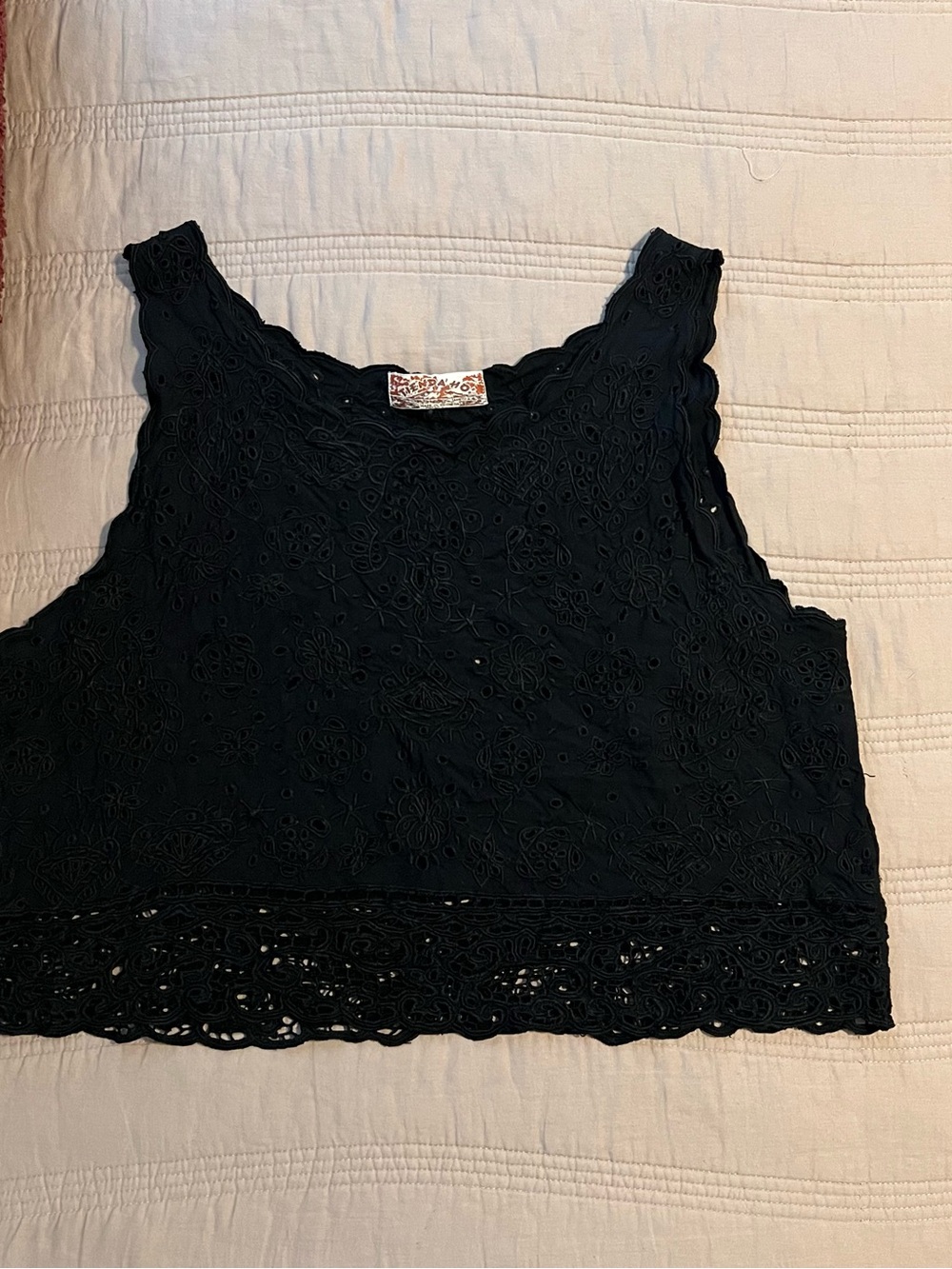 Tienda Ho Black Lace Cropped Tank Top Women's Sleeveless Eyelet Top Embroidered